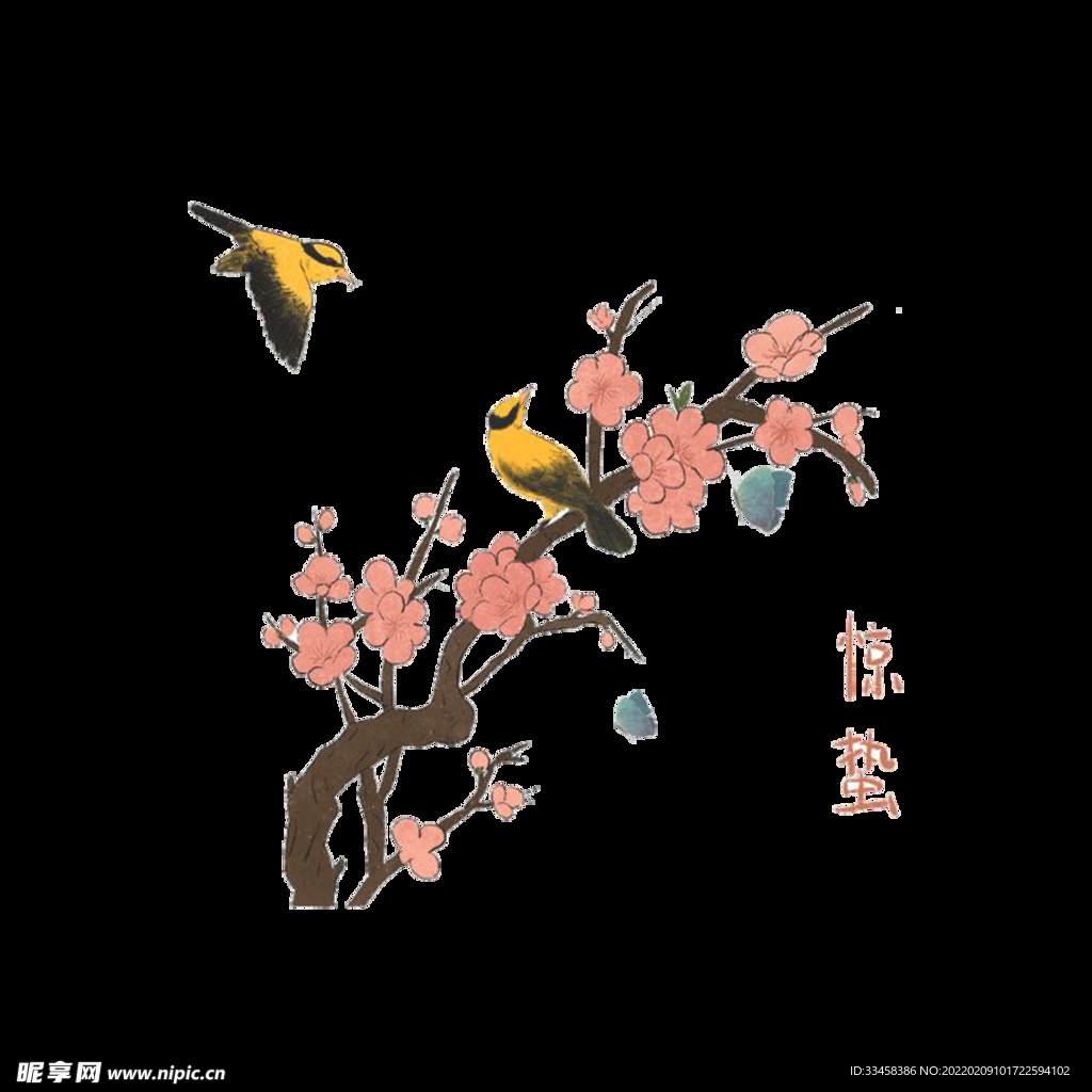 惊蛰桃花黄雀鸟