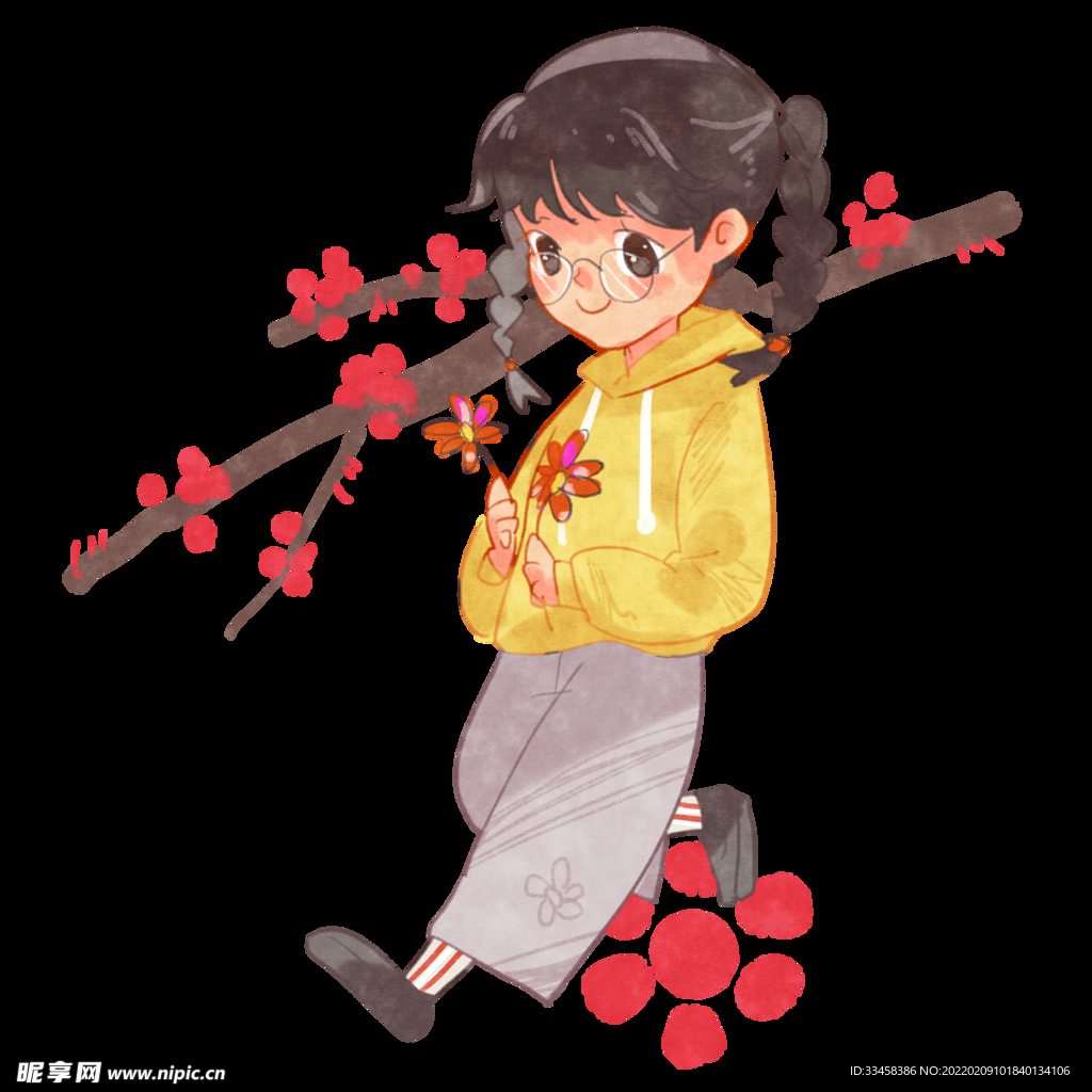 手绘惊蛰梅花插画