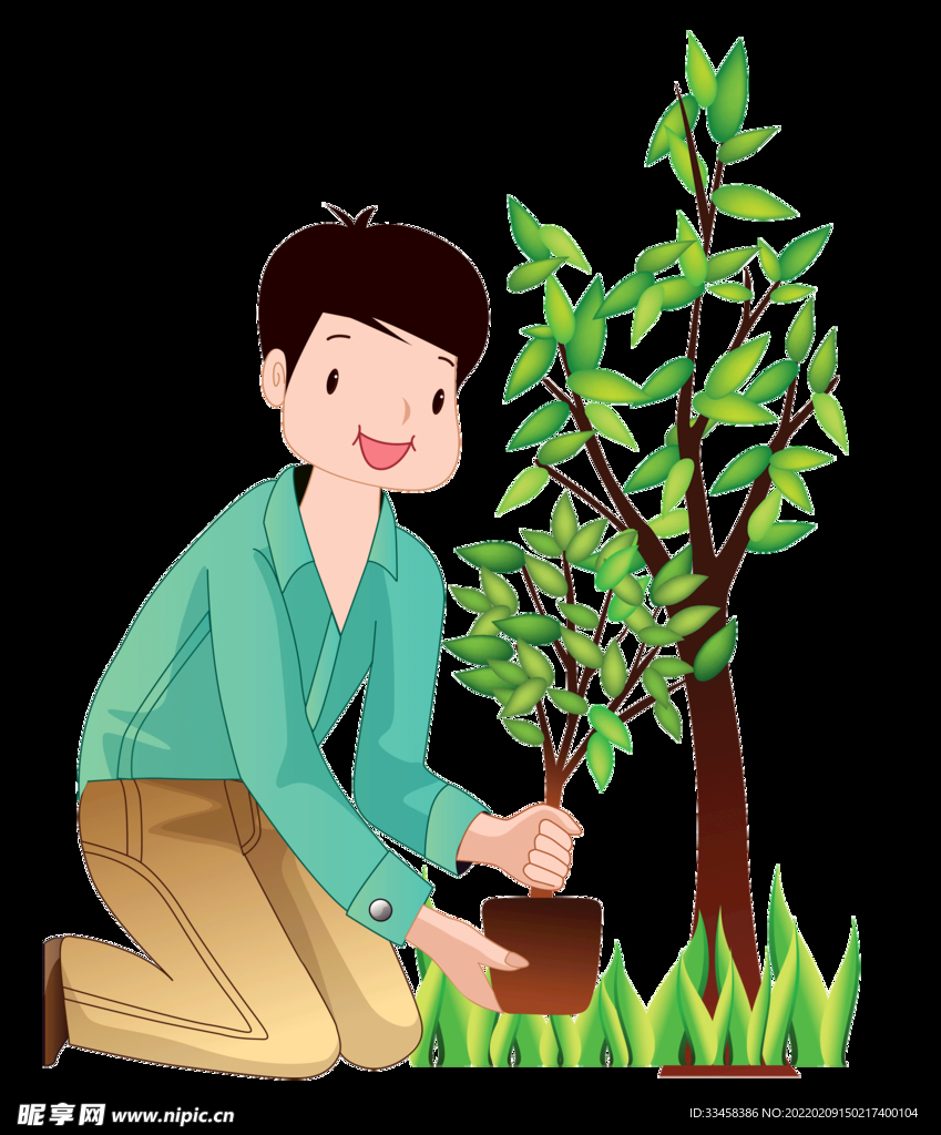 扁平化男孩栽树