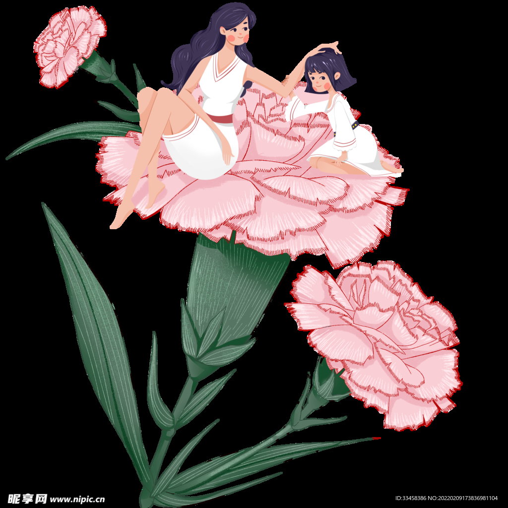 母亲节温馨母女和康乃馨