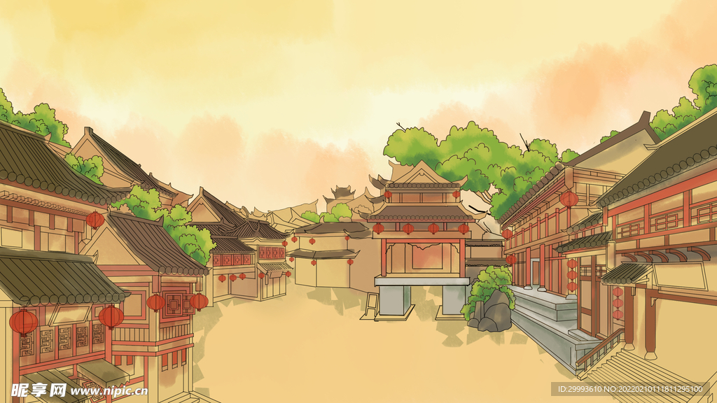 古代门楼插画元素