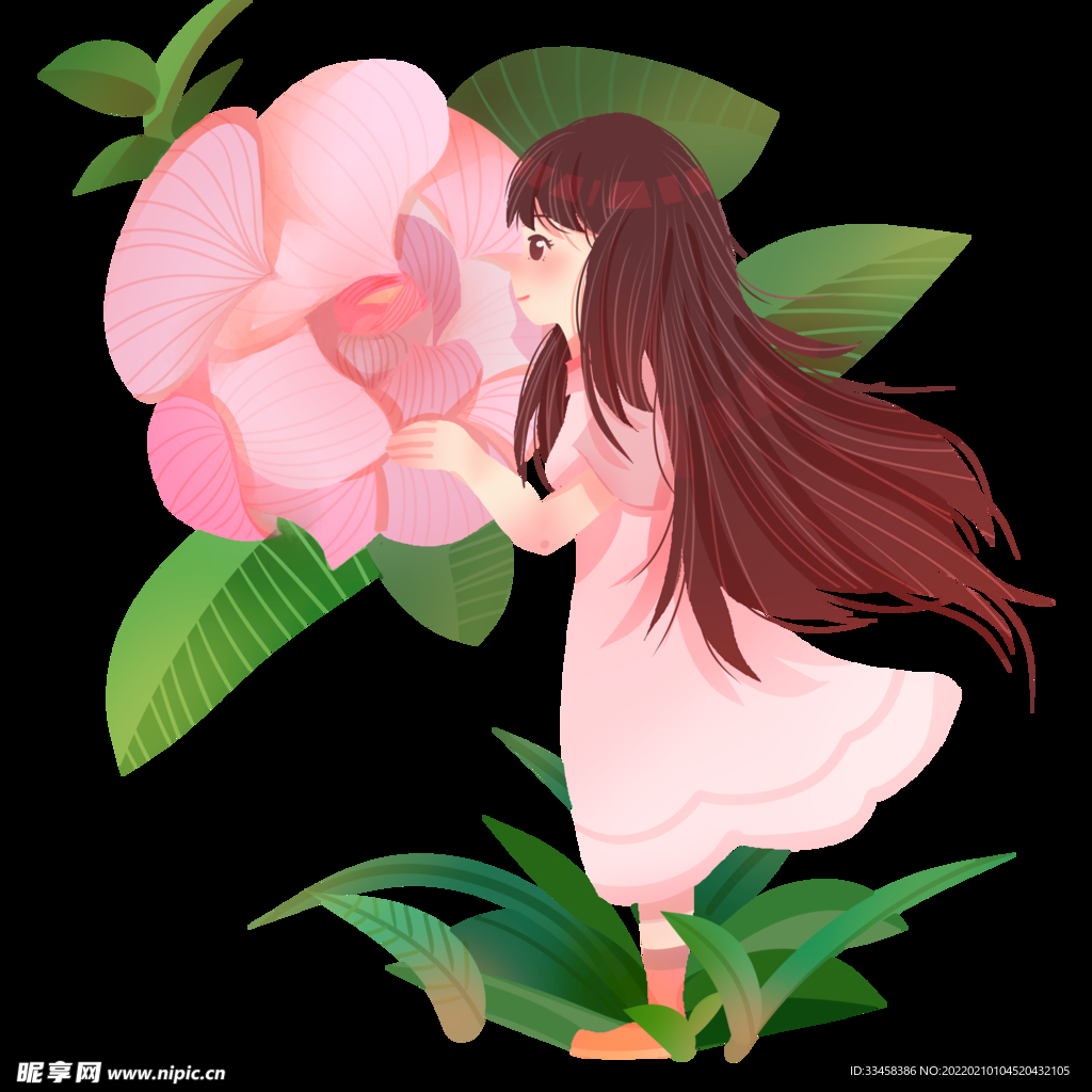 花朵女孩树叶春游