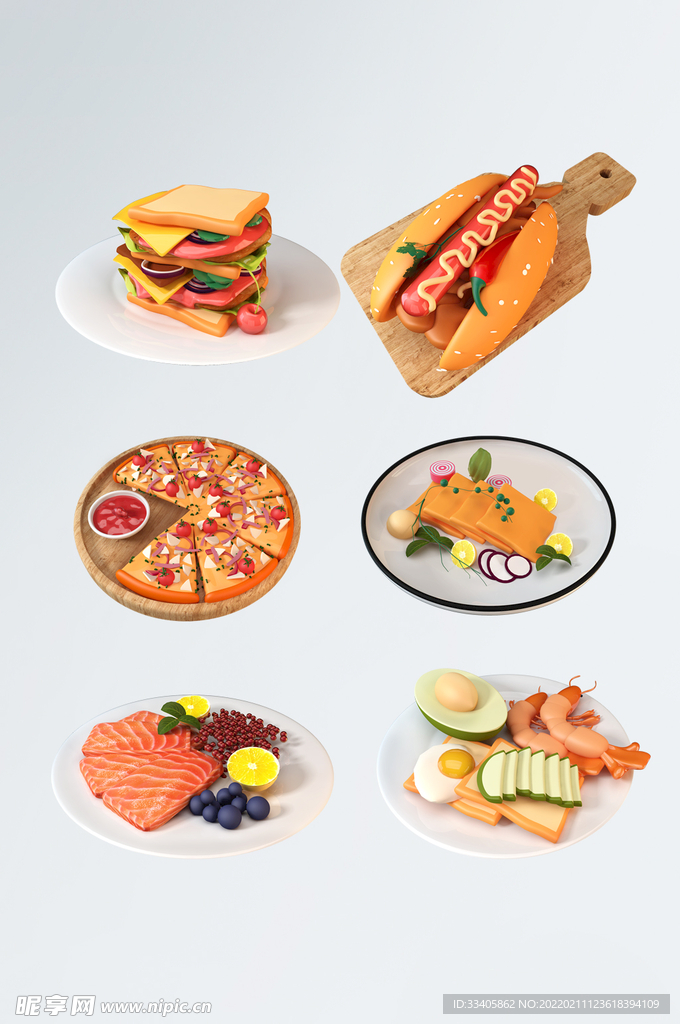 3D食品简约西餐小吃套图
