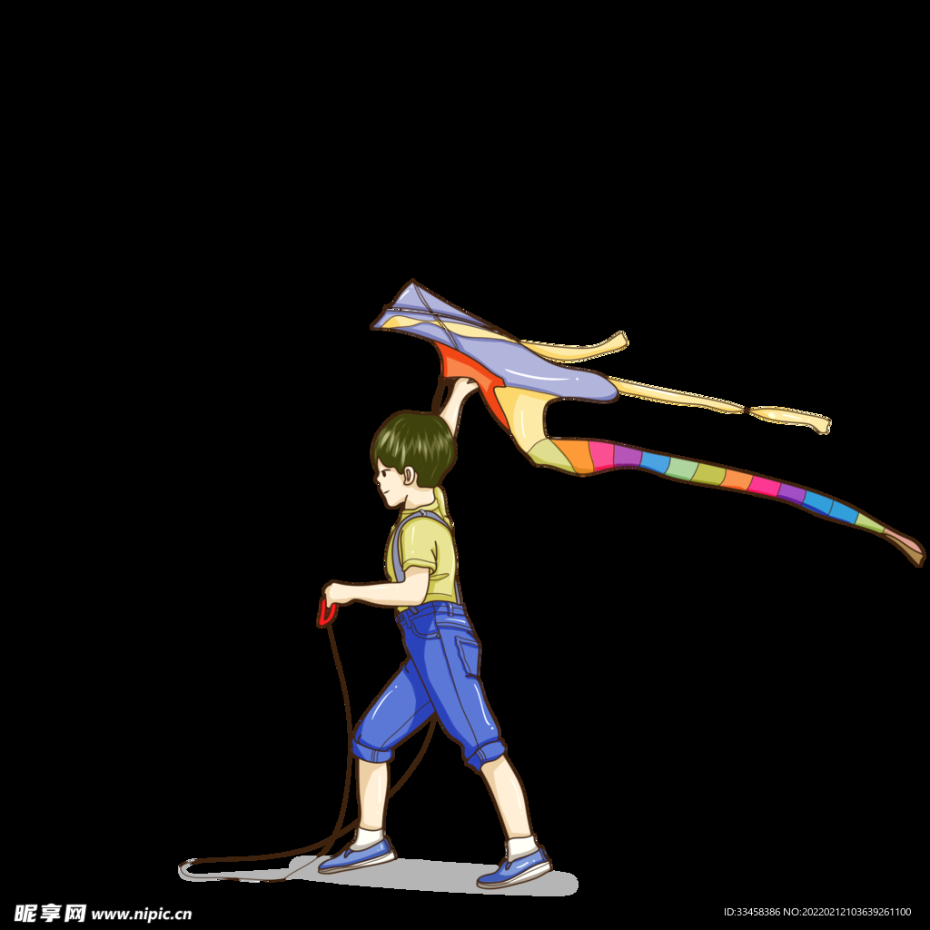 春分拿着风筝的男孩