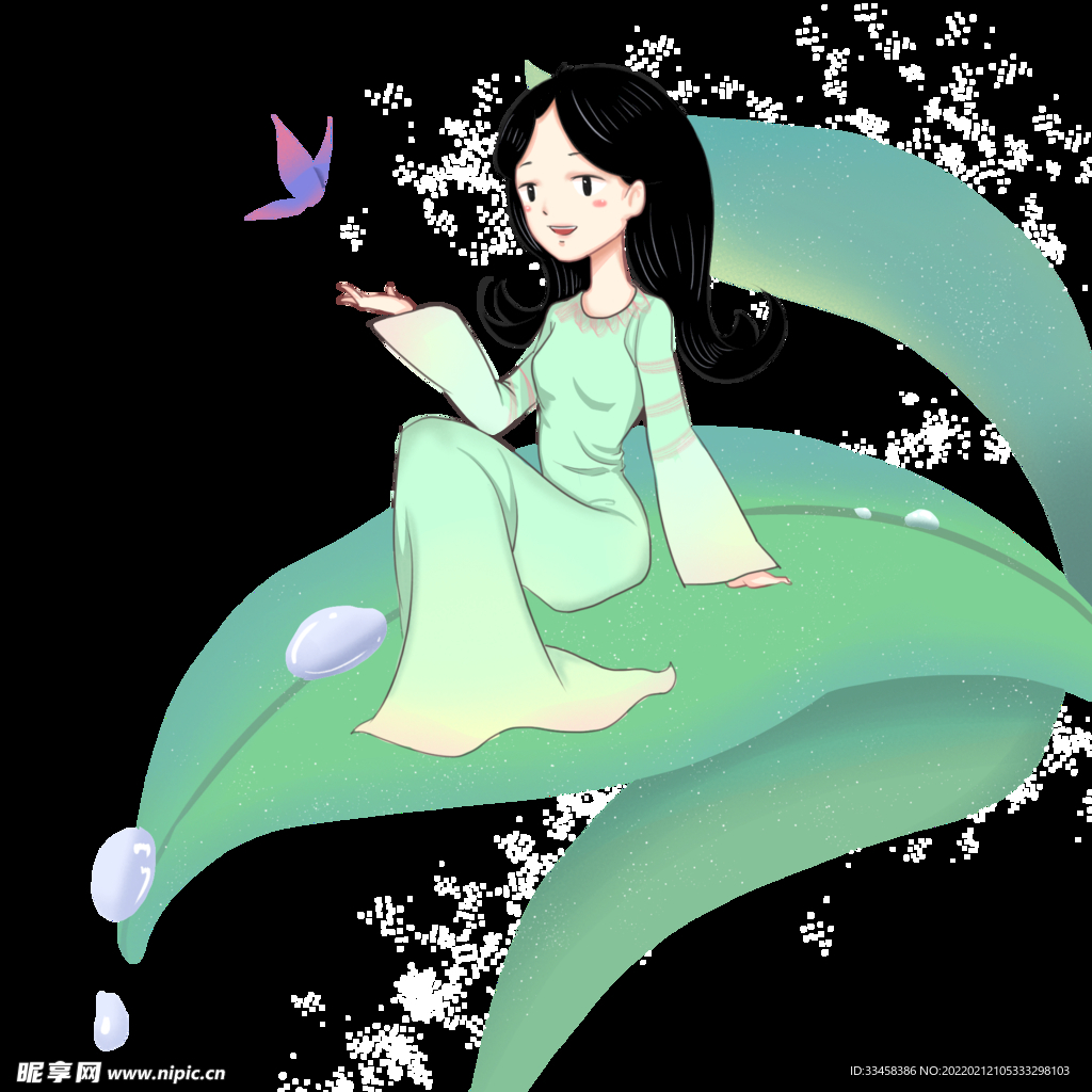 坐在树叶上的女孩