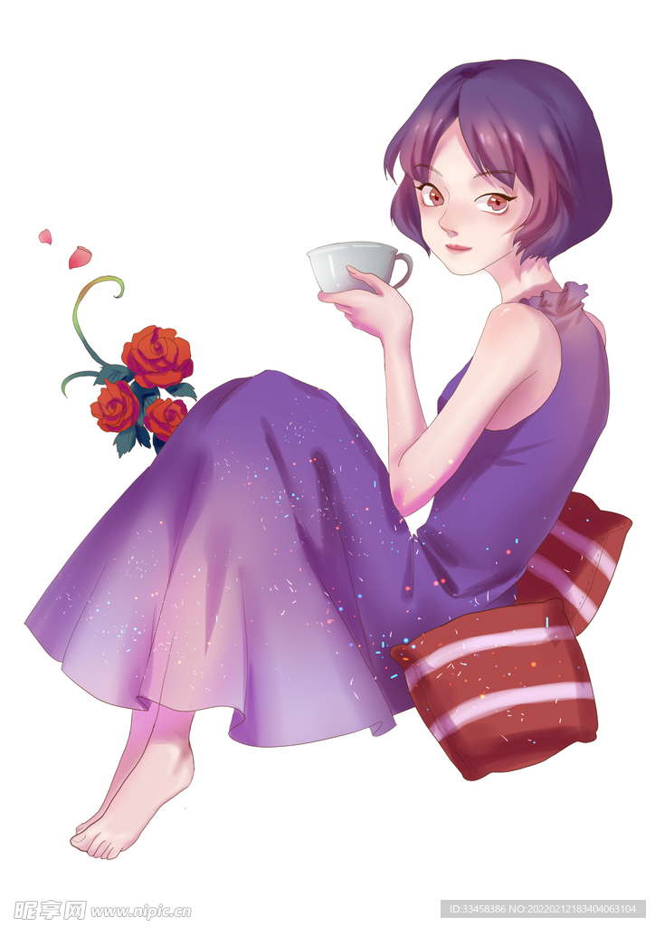 妇女节连衣裙女神喝咖啡