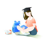 女孩学习思考博士帽矢量素材