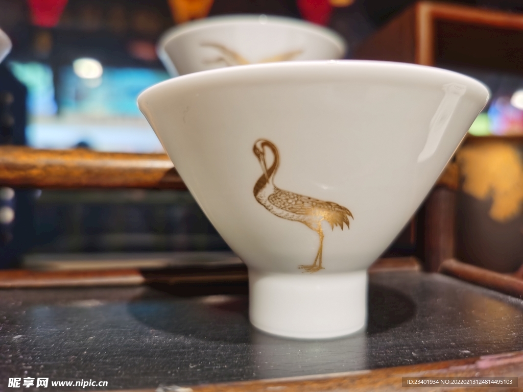 白色中式仙鹤茶具瓷器