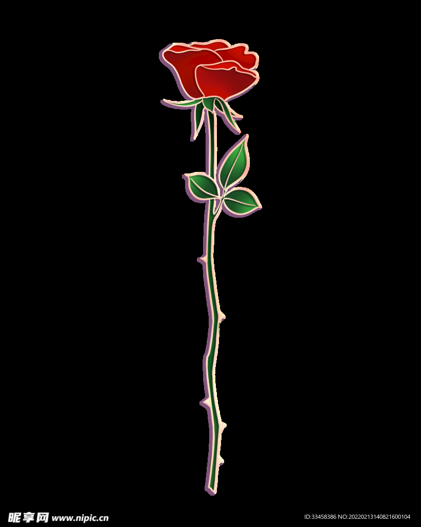 春季立体金边红色浮雕玫瑰花
