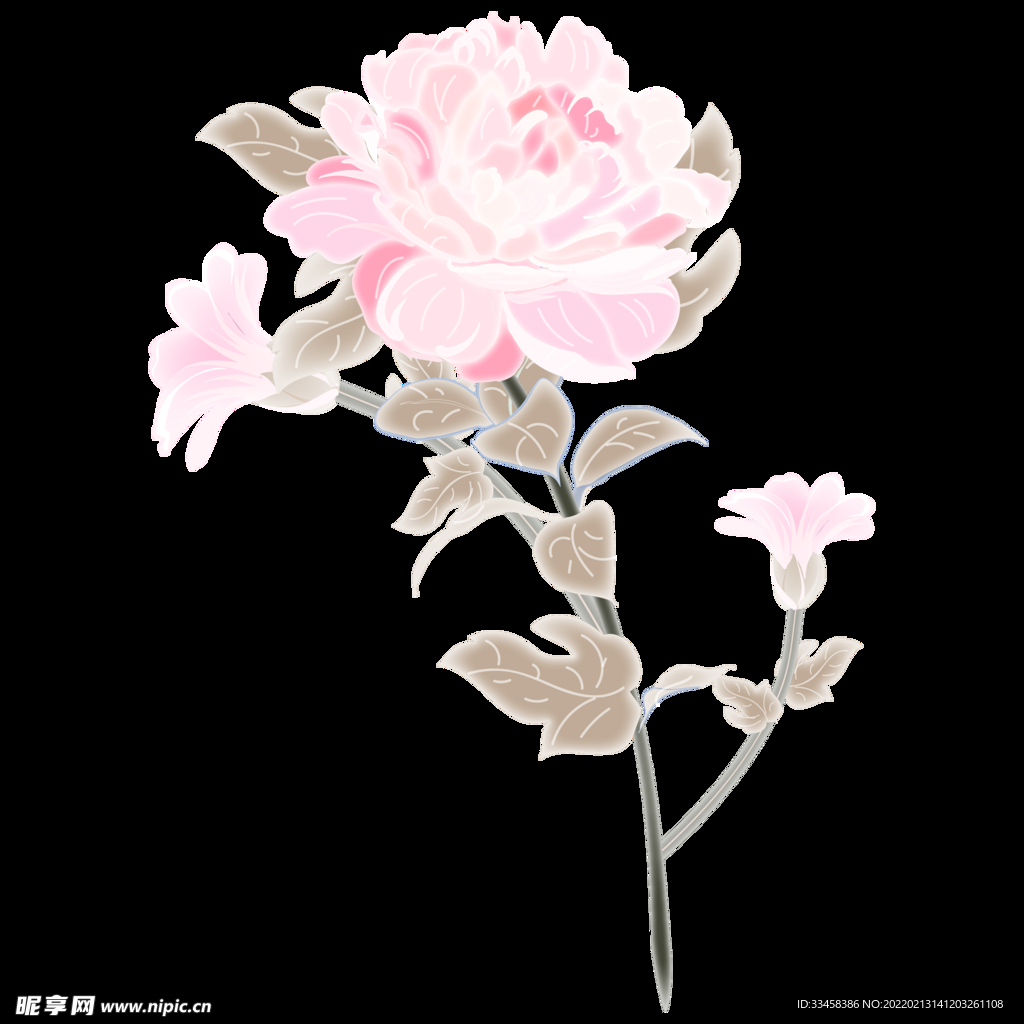 梦幻水彩牡丹花清明清明节