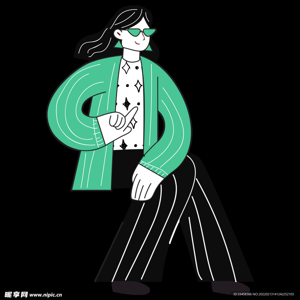 时尚描边扁平商务女性人物插画
