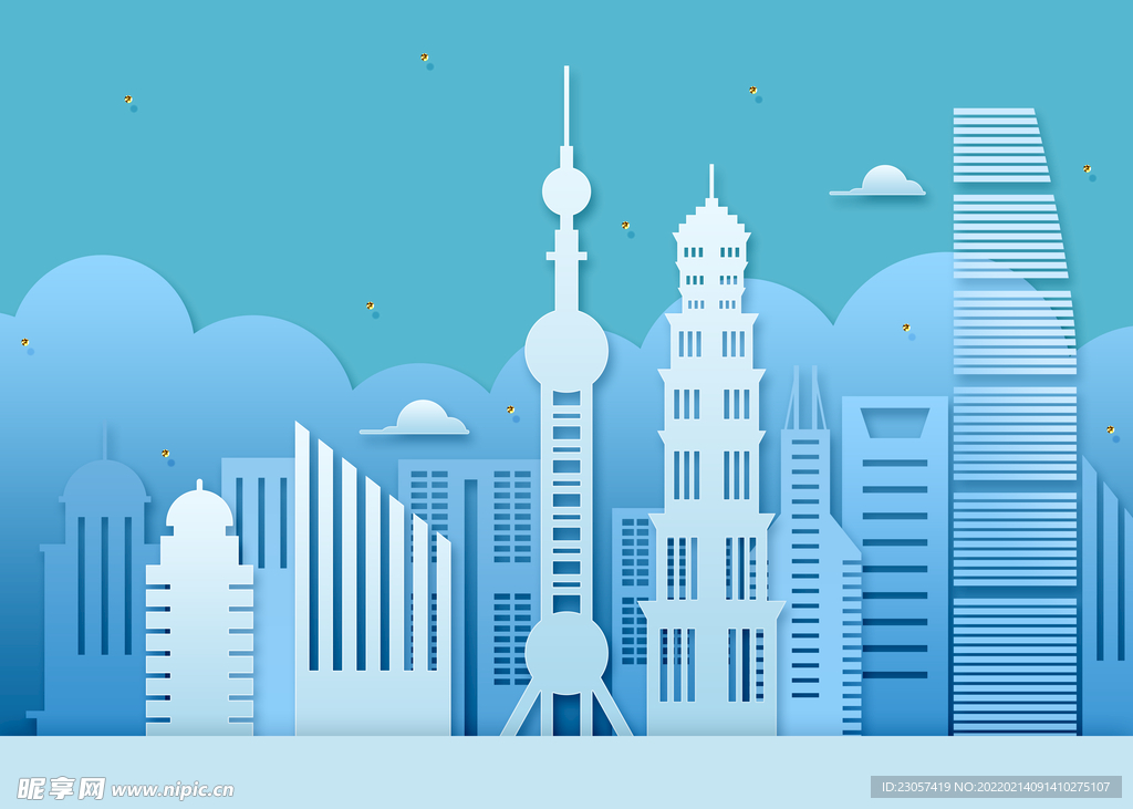 上海城市建筑剪纸风艺术
