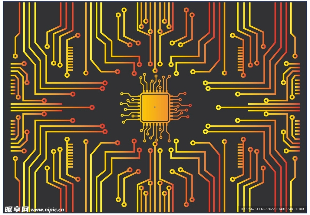 矢量金色渐变芯片电路板纹路