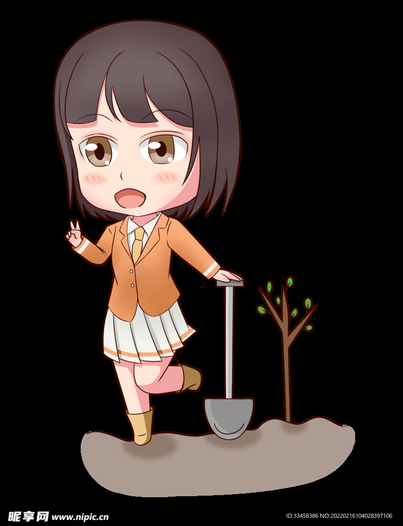 植树节校服女生种树