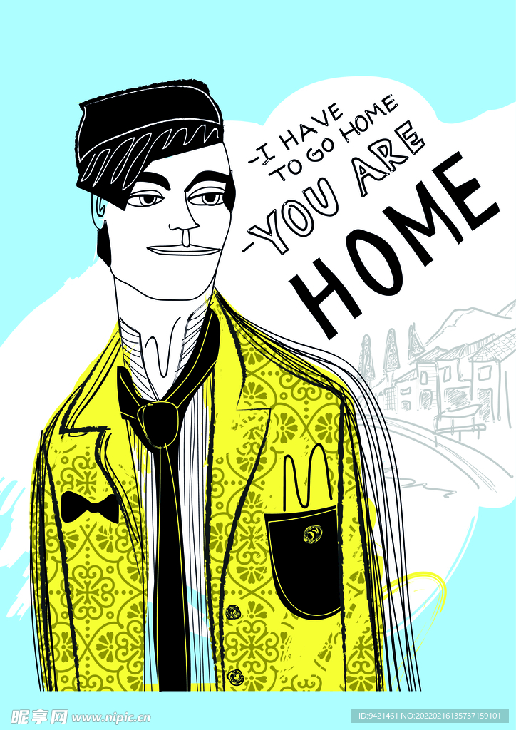 男人字母插画
