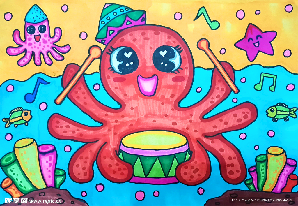 章鱼海底儿童画