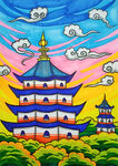 高塔儿童画