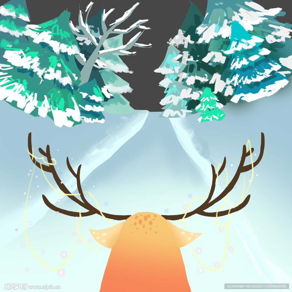 创意雪地松树插画