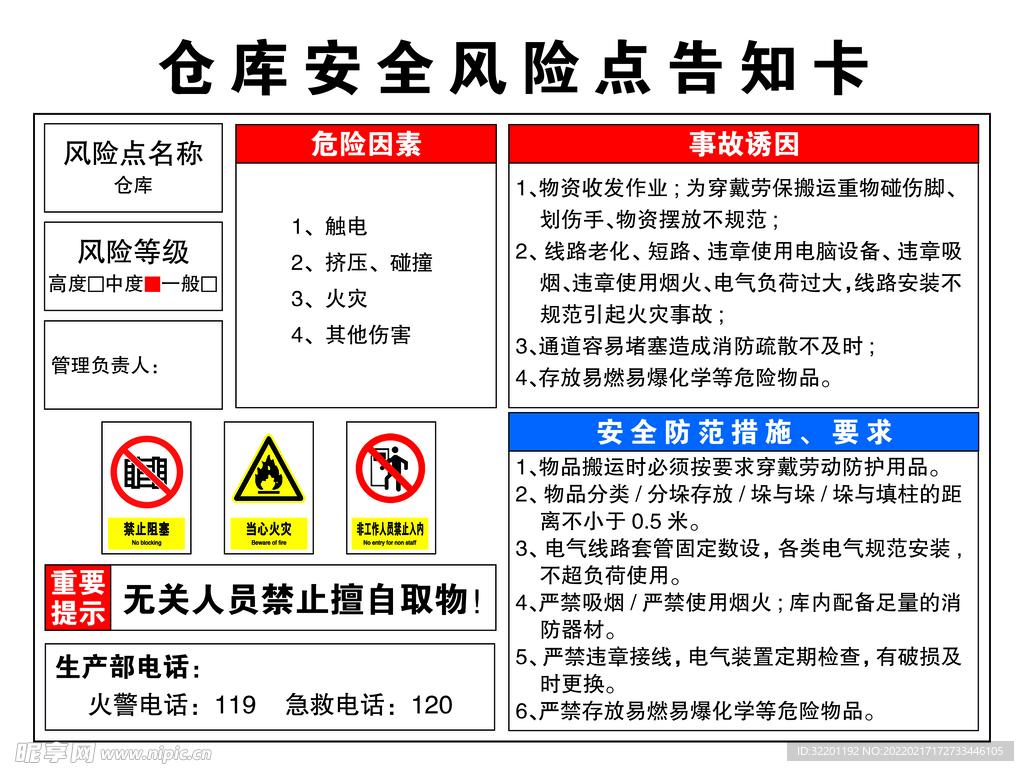 仓库安全风险点告知卡