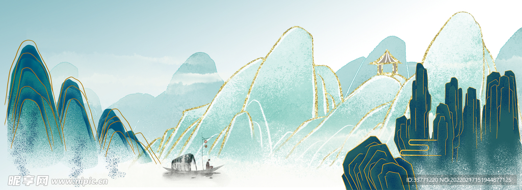 绿色古风山水背景