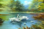 天鹅湖油画