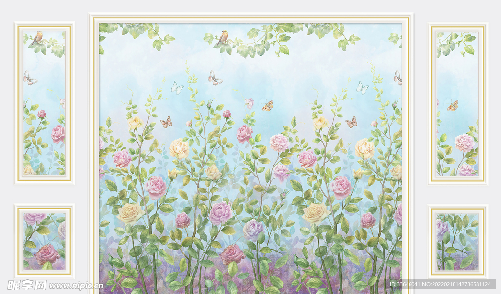 简约花卉带框背景