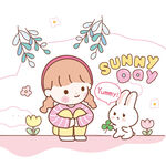可爱女孩和兔子插画