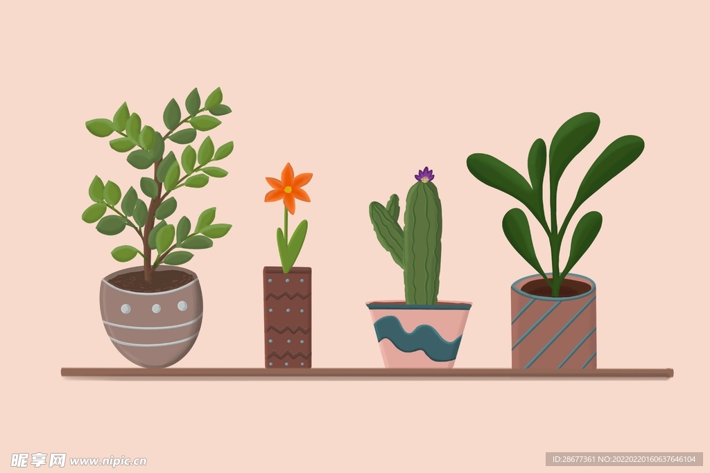 鲜花盆栽植物插画