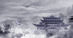 中国风水墨江山古代建筑背景