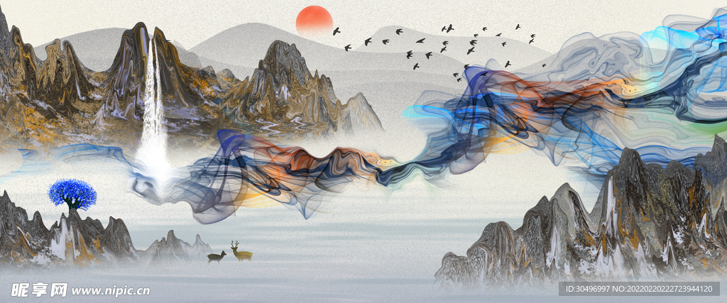 中国风意境水墨山水画