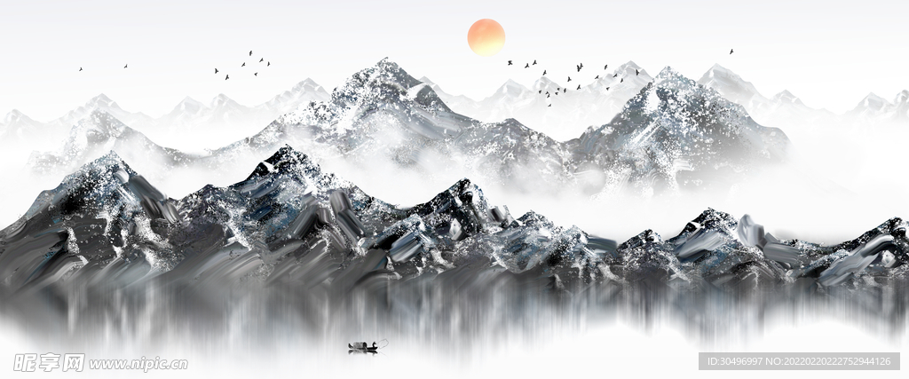 中国风意境水墨山水画
