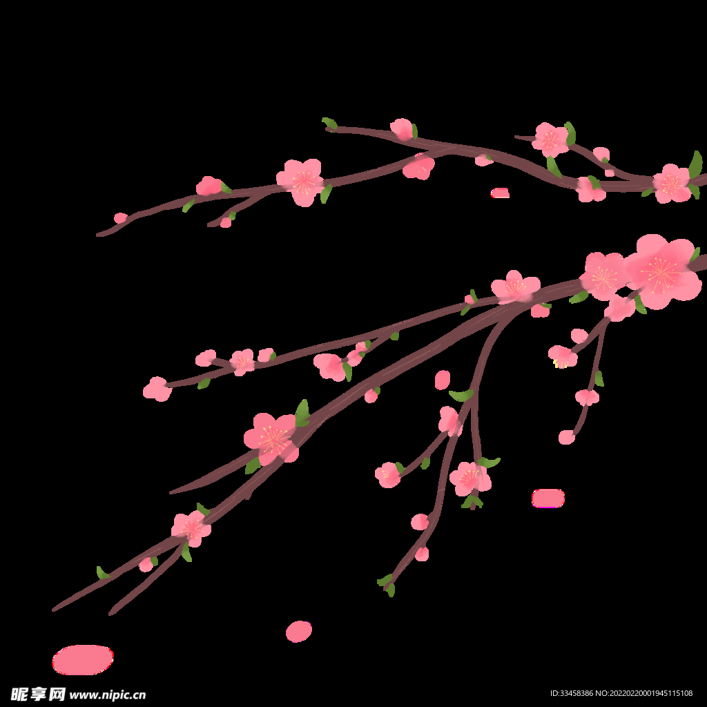 古风唯美春天桃花树枝插画