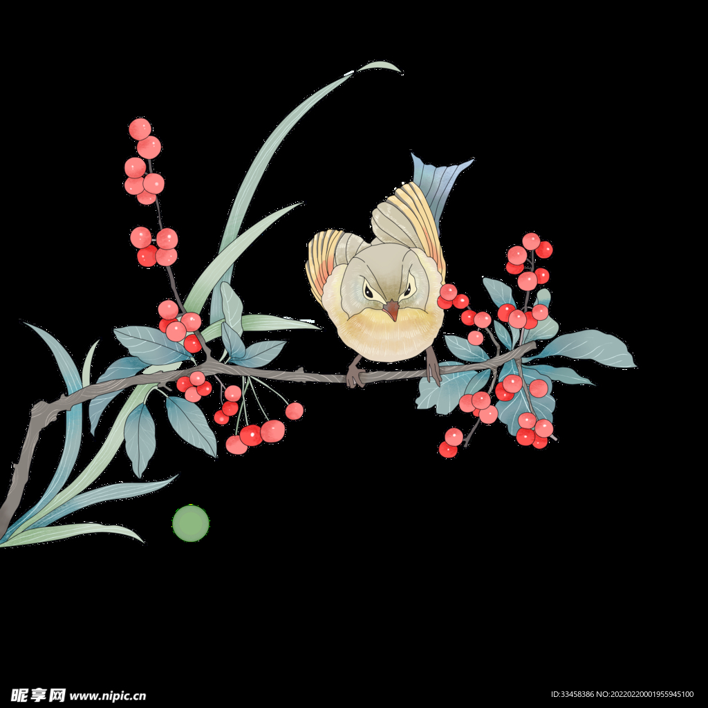 国画花鸟水墨工笔红果