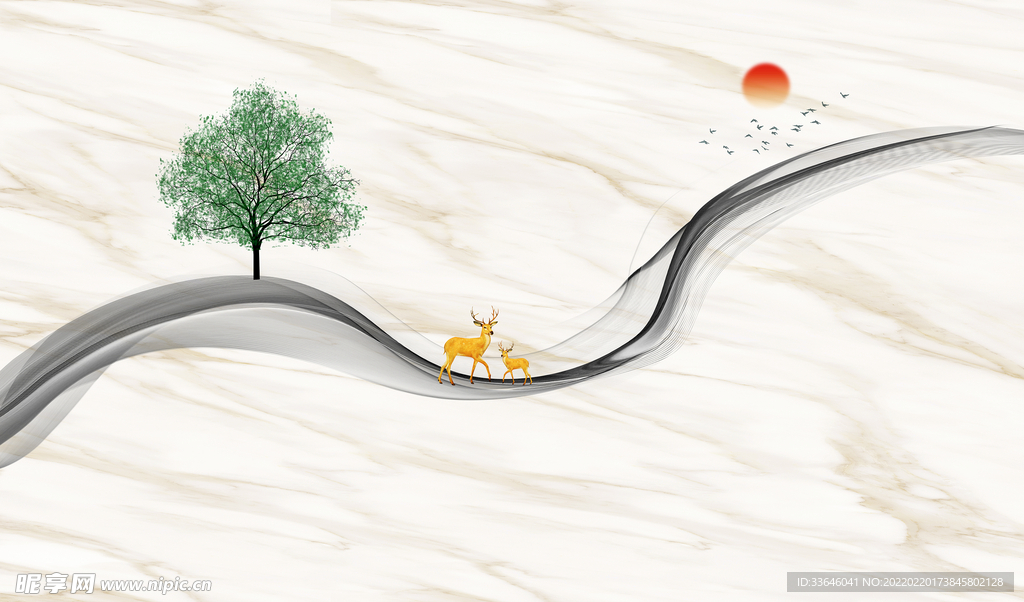 飘带 发财树 太阳 石纹