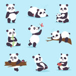 卡通可爱熊猫玩耍
