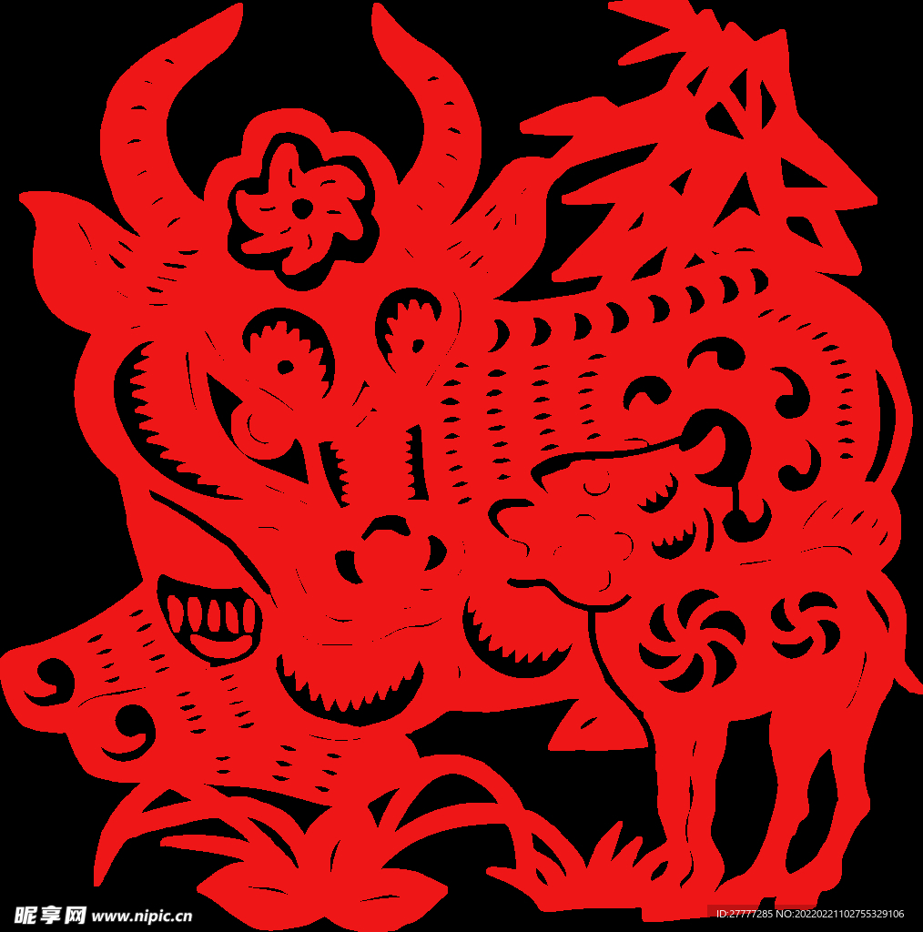 牛形象剪纸