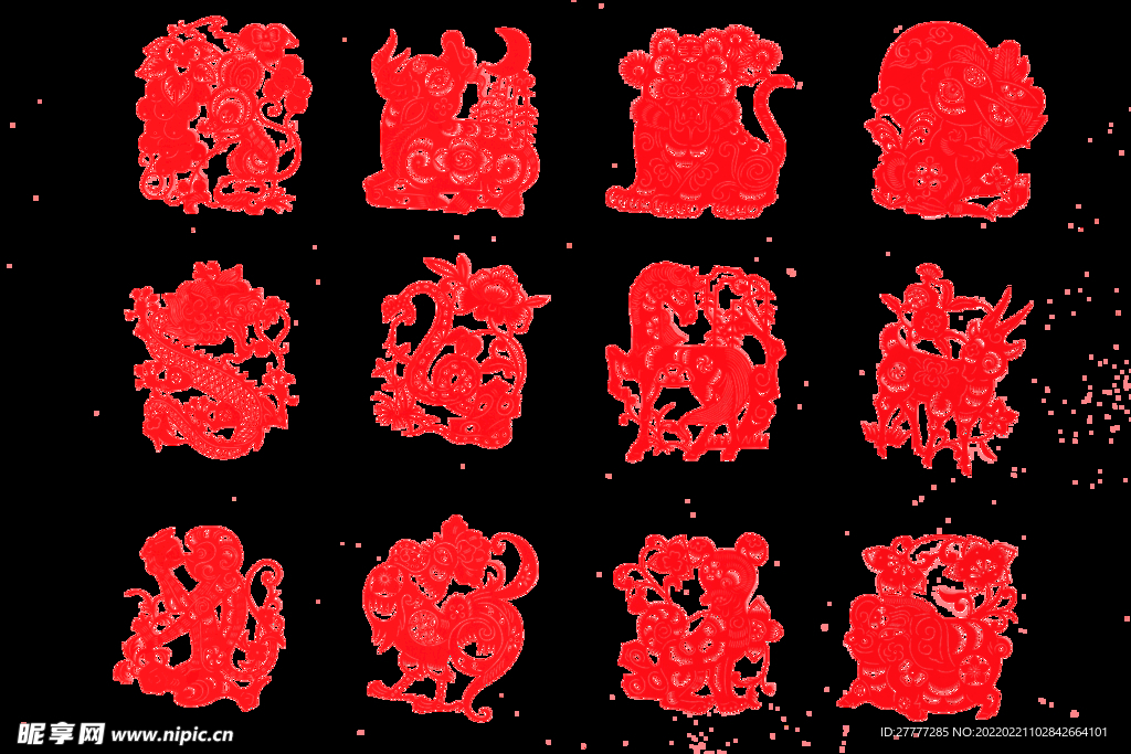 新春十二生肖中国剪纸摆拍