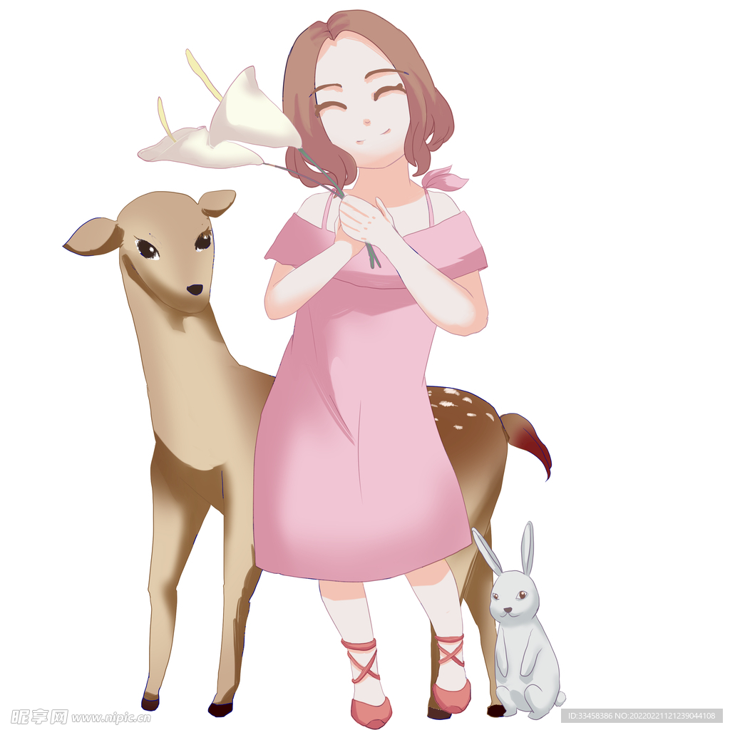 妇女节人物和小鹿