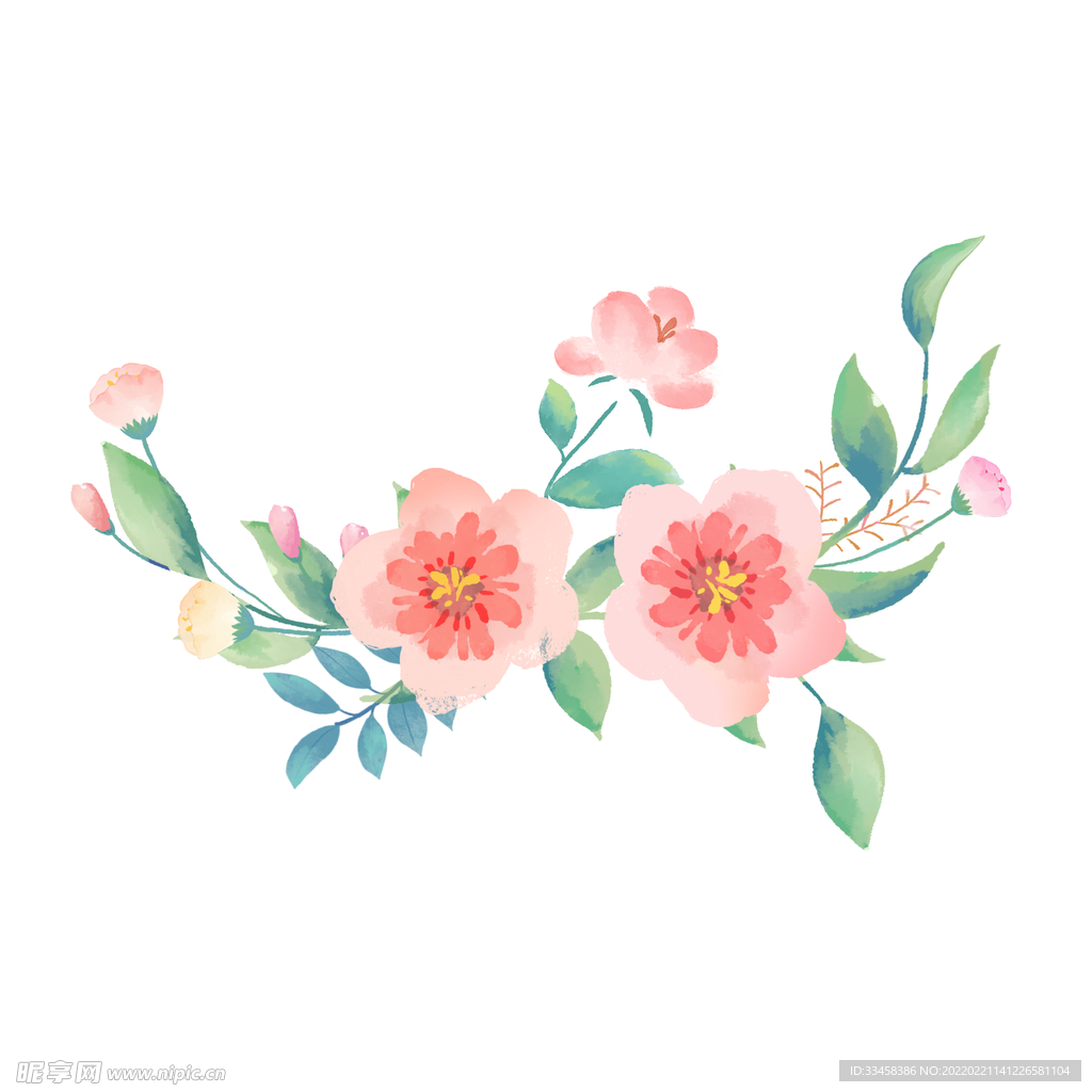 红色手绘水彩蔷薇花藤