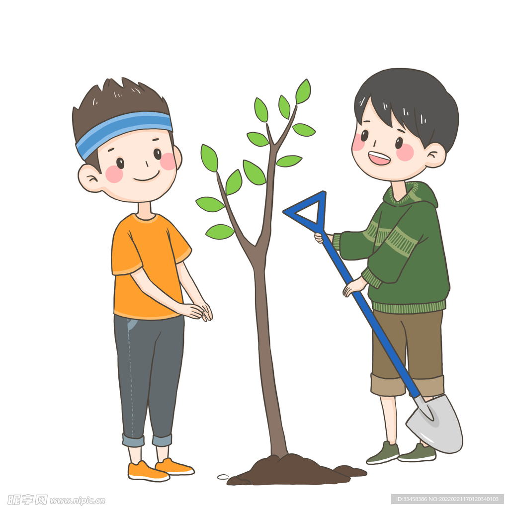 男孩子帮助植树