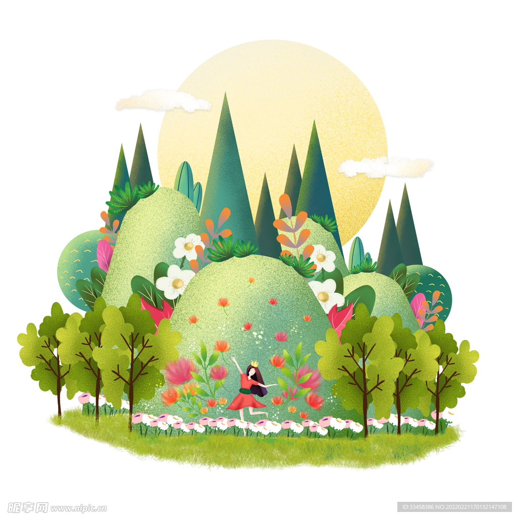 女孩植物装饰场景