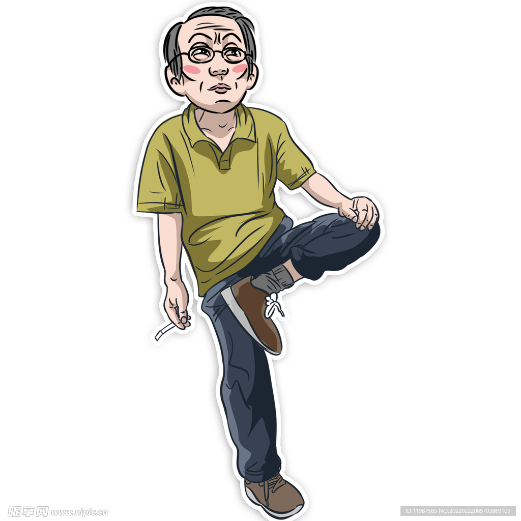 翘着二郎腿抽烟的老头分层图