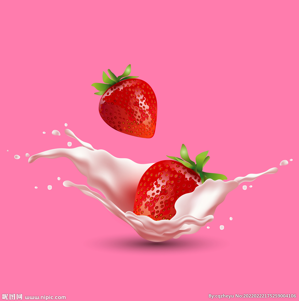草莓和飞溅的牛奶