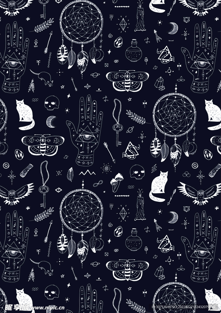 黑白纹样星座插画
