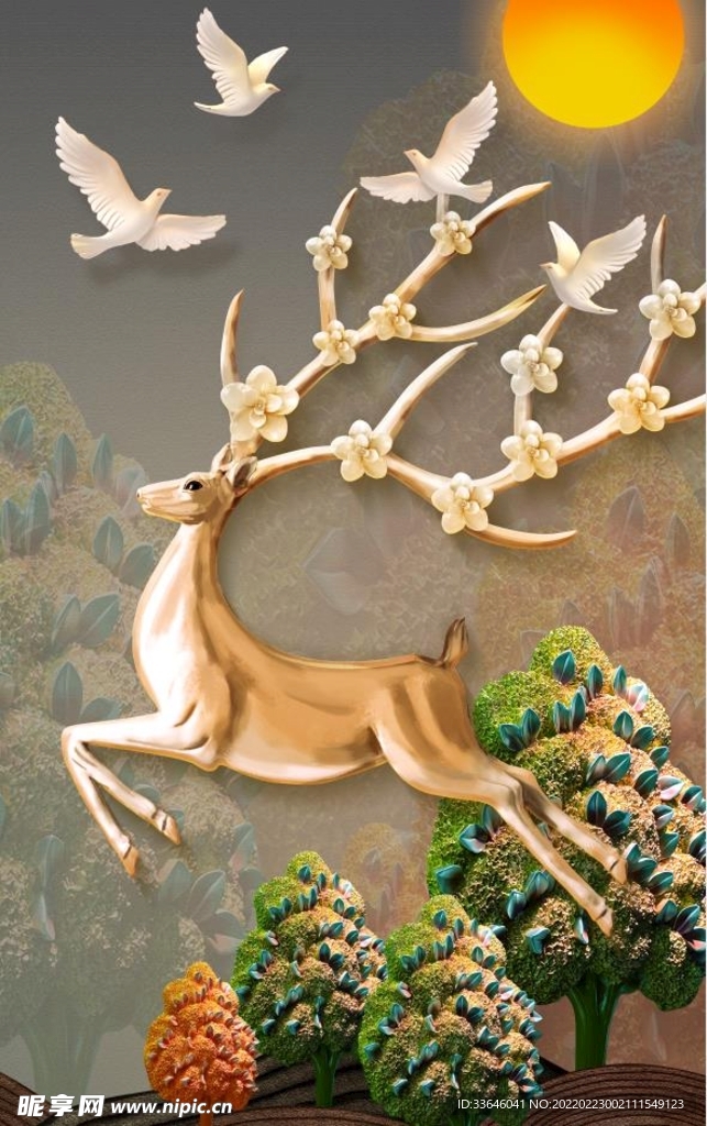 北欧抽象麋鹿装饰画