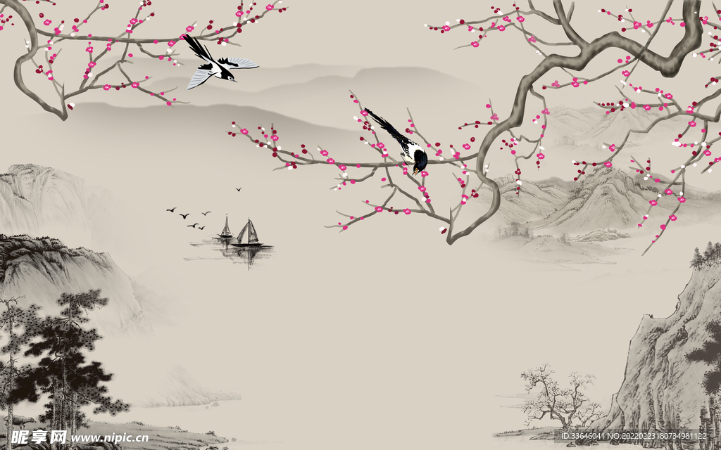 花鸟水墨画
