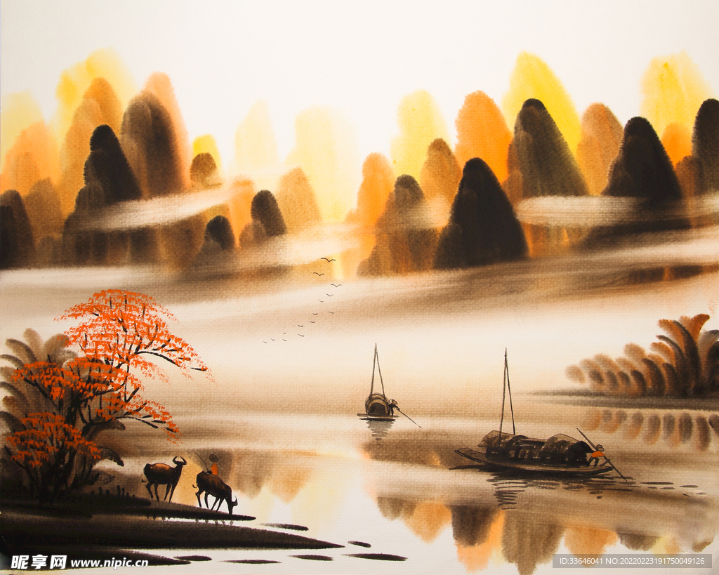 黄昏水墨画