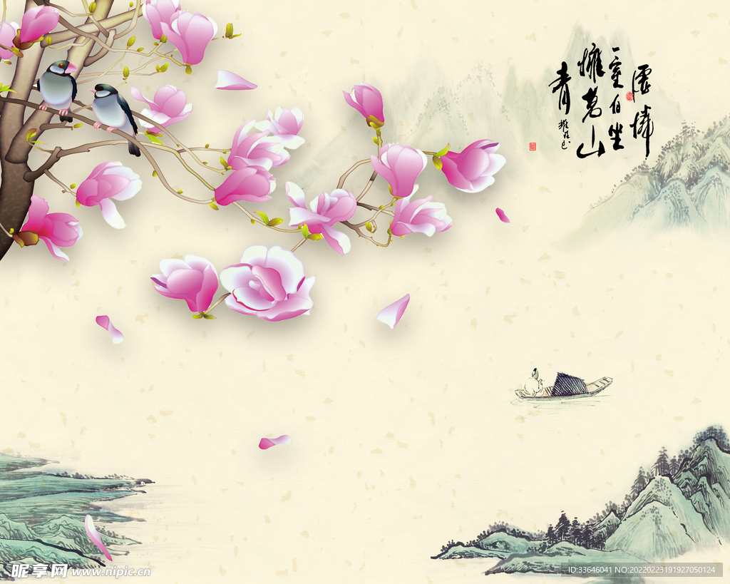 水墨花鸟背景