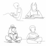 人物阅读线描图