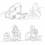 人物阅读线描图